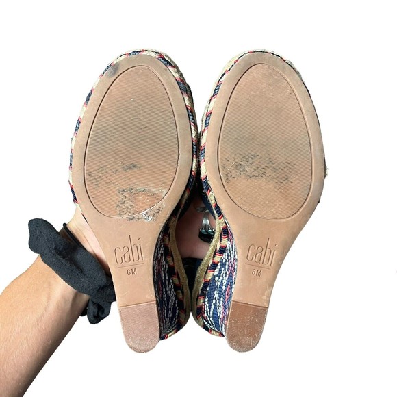 CAbi Isla Espadrille Wedge Heel Aztec Blue Suede Strappy Wrap Lace Up Sandals 6M - Picture 8 of 8